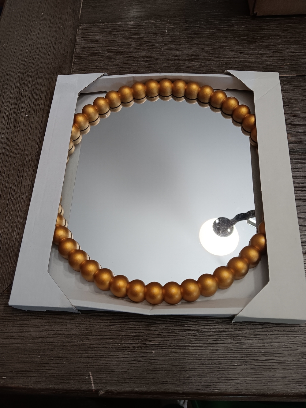 Unk Gold Beaded Round Wall Mirror